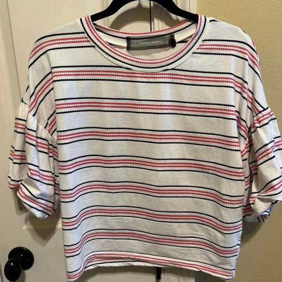 Code X Mode Puffy Sleeve Striped Shirt Sz M - Picture 1 of 10